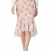 Allegra K Women's Floral High-Low Elastic Waist Ruffle Hem Flowy Midi Chiffon Skirt