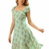 Allegra K Women's Smocked Sweetheart Cap Sleeve Cinched Floral Chiffon Midi Dress