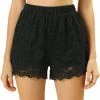 Allegra K Women's Floral Lace Scalloped Hem High Waist Elastic Waist Summer Beach Shorts