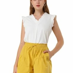 Allegra K Women's Casual Slit Pocket Wide Leg Tie Waist Cotton Shorts