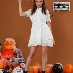 Allegra K Women's Collar Half Short Sleeve Placket Drawstring Layered Shirt Dress