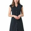 Allegra K Women's Cap Sleeve Shirt Dress Cotton Button Front Tie Waist Business Casual Shirtdress