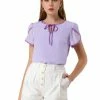 Allegra K Women's Chiffon Blouse Petal Cap Sleeve Self Tie Neck Keyhole Top