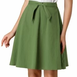 Allegra K Women's A-line Bow Tie Cotton Pleated Flare Skirt