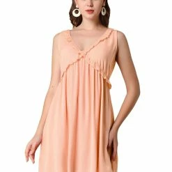 Allegra K Women's Ruffle V Neck Cross Front A-Line Sleeveless Flowy Dress
