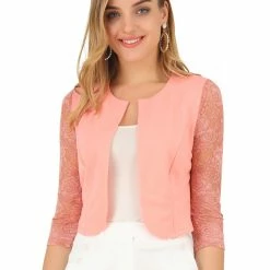 Allegra K Women's Lace Long Sleeve Top Cardigan