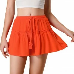 Allegra K Women's Ruffle Trim Casual Elastic Waist Beach Mini Shorts