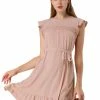 Allegra K Women's Cap Sleeve Tie Belt Ruffle Hem Dress