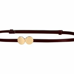 Allegra K Ladies Skinny Belts Round Golden Interlock Buckle Plus Size Belt For Dress Pants