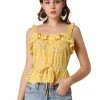 Allegra K Women's Floral Tie Waist Ruffled Strap Tank Top Peplum Blouse