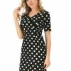 Allegra K Women's Wrap Front Shift Dress Vintage Polka Dots Dress
