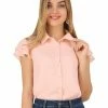 Allegra K Women's Chiffon Top Blouse Turn Down Collar Layers Short Sleeve Button Up Shirt
