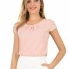 Allegra K Women's Pleated Front Button Closure Sleeve Office Business Blouse Tops