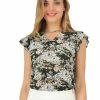 Allegra K Women's Ruffled Cap Sleeve Tops Keyhole V Neck Floral Blouse