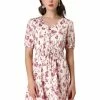 Allegra K Women's Floral Puff Short Dress V Neck Smocked Tie Summer Dresses