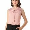 Allegra K Women's Bow Tie Neck Blouse Sleeveless Lace Casual Office Work Shirt Business Tops