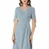 Allegra K Women's Ditsy Floral Tie Lace-up Short Sleeve A-line V-Neck Chiffon Dress