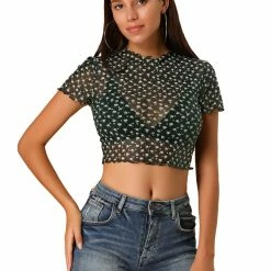 Allegra K Women's Daisy Floral Blouse Casual Ruffle Neckline Crop Tops