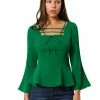 Allegra K Women's Square Neck Bell Sleeve Chiffon Criss Cross Peplum Top