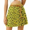 Allegra K Women's Vintage Mini A-Line Elastic Waist With Belt Floral Pleat Skater Skirt