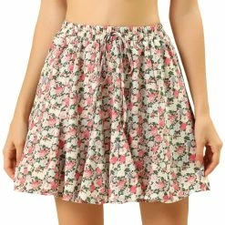 Allegra K Women's Ruffle Mini Skirt Summer Floral Printed Pleated Skirts