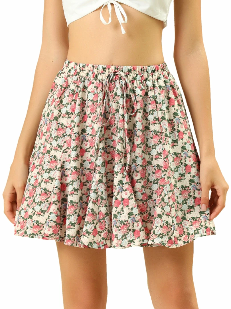 Allegra K Women's Ruffle Mini Skirt Summer Floral Printed Pleated Skirts 3 Allegra K Women's Ruffle Mini Skirt Summer Floral Printed Pleated Skirts
