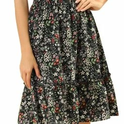 Allegra K Women's Ruffle Hem Flowy Tiered A-Line Floral Midi Skirt