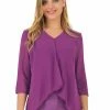 Allegra K Women's Chiffon 3/4 Sleeve V Neck Overlay Blouse