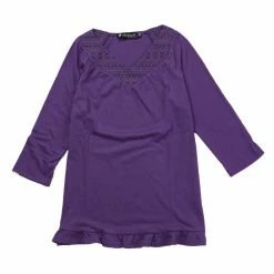 Allegra K Women's Basic V Neck Tiered Lace 3/4 Sleeve Layered Ruffle Top