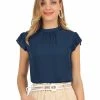 Allegra K Women's Ruffled-Sleeve Round Neckline Casual Office Business Blouse