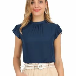 Allegra K Women's Ruffled-Sleeve Round Neckline Casual Office Business Blouse