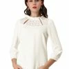 Allegra K Women's Ruffle Neck Floral Embroidered Panel 3/4 Sleeve Blouse Top 1 Allegra K Women's Ruffle Neck Floral Embroidered Panel 3/4 Sleeve Blouse Top
