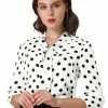 Allegra K Women's Polka Dots Ruffle Shoulder Elastic Cuff Bow Tie Neck Blouse 2 Allegra K Women's Polka Dots Ruffle Shoulder Elastic Cuff Bow Tie Neck Blouse