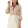 Allegra K Women's 3/4 Bell Sleeve Frill Tie Mock Neck Floral Top Blouse 2 Allegra K Women's 3/4 Bell Sleeve Frill Tie Mock Neck Floral Top Blouse