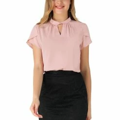 Allegra K Women's Elegant Tulip Sleeve Choker Neck Keyhole Back Work Office Blouse