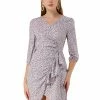 Allegra K Women’s Floral Printed V-Neck 3/4 Sleeve Ruffle Hem A-Line Dress