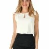 Allegra K Women's Ruffle Tops Casual Round Neck Sleeveless Keyhole Blouse