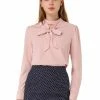 Allegra K Women's Bow Tie Choker Neck Work Offlce Puff Long Sleeve Elegant Blouse