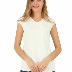 Allegra K Women's Pleated V Neckline Casual Sleeveless Office Business Blouse Top
