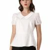 Allegra K Women's Work Office Shirt Lace Insert Peter Pan Collared Tops