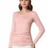 Allegra K Women's 3/4 Sleeve Ruched V Neck Casual Solid Top Blouse