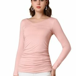 Allegra K Women's 3/4 Sleeve Ruched V Neck Casual Solid Top Blouse