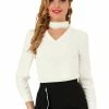 Allegra K Women's Elegant Lace Choker Neck Work Office Shirt Long Sleeve Chiffon Blouses