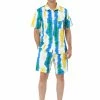 Allegra K Men's Hawaiian Suit Short Sleeves Button Down Shirt Summer Tie Dye Beach Shorts Set