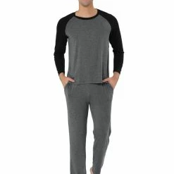 Allegra K Men's Sleepwear Set Raglan Sleeve And Bottoms Lounge Pajama Suit