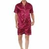 Allegra K Men's Nightwear Short Sleeve Top And Pants Summer Sleepwears Satin Pajama Sets