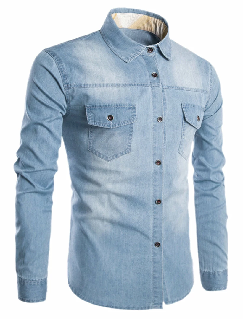 Allegra K Men's Casual Dress Jean Shirts Button Down Long Sleeve Denim Work Shirt 3 Allegra K Men's Casual Dress Jean Shirts Button Down Long Sleeve Denim Work Shirt