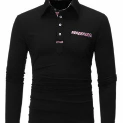 Allegra K Men's Casual Long Sleeve Plaid Collar Polos Shirt With Pockets