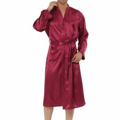 Allegra K Men's Satin Robe Sleep Nightdress Long Sleeve Lounge Sleepwear Pajama Dress Bathrobe