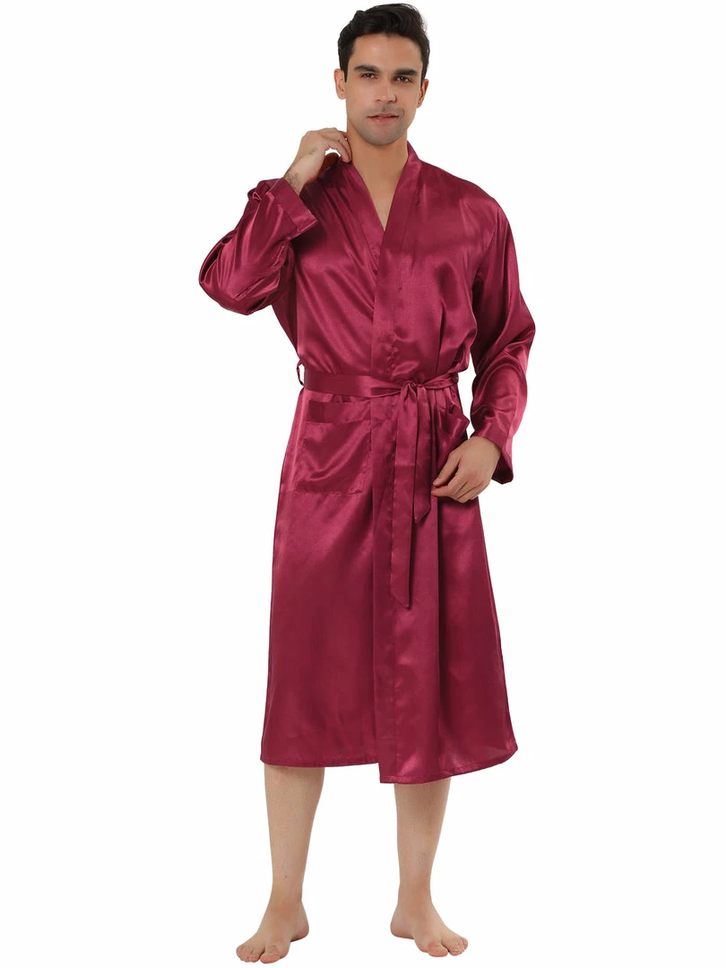 Allegra K Men's Satin Robe Sleep Nightdress Long Sleeve Lounge Sleepwear Pajama Dress Bathrobe 3 Allegra K Men's Satin Robe Sleep Nightdress Long Sleeve Lounge Sleepwear Pajama Dress Bathrobe